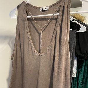 REVOLVE LNA Brown Cut Out Tie Neck Tank Small